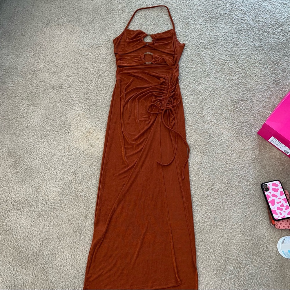 SHEIN Burnt Orange Slitted Summer Dress
